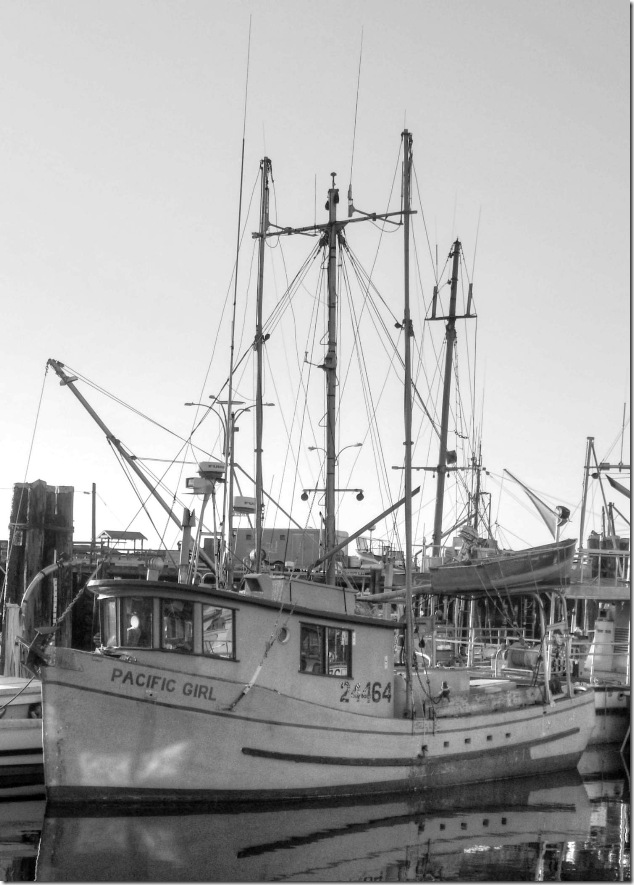 fishing boats, French Creek, black and white,Pacific Girl