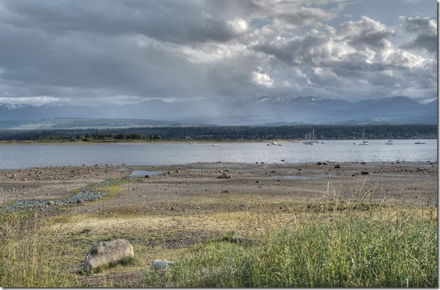 Comox estuary,clouds,lagoon,nature,mountains,scenery,Vancouver Island,HMCS Quadra