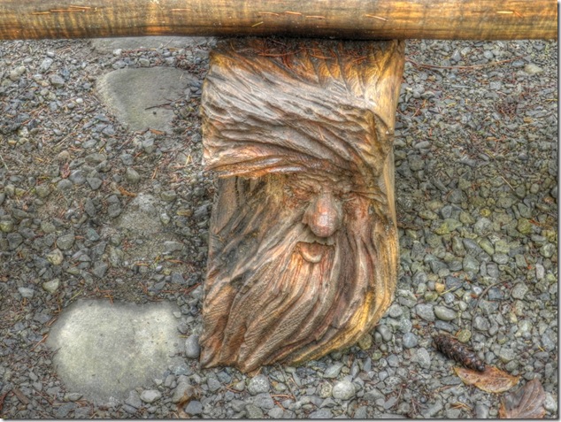 Nymph Falls,carved picnic table,Puntledge River,Kevin Lewis,wood carving