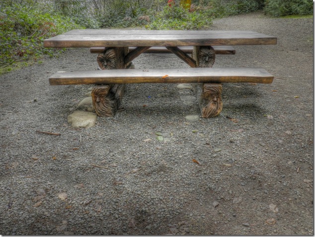Nymph Falls,carved picnic table,Puntledge River,Kevin Lewis,wood carving