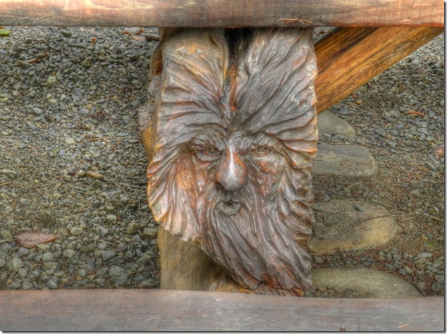 Nymph Falls,carved picnic table,Puntledge River,Kevin Lewis,wood carving
