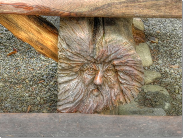 Nymph Falls,carved picnic table,Puntledge River,Kevin Lewis,wood carving
