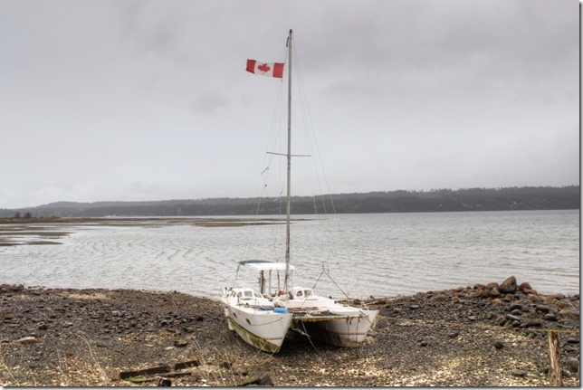 Fanny Bay,trimaran,wrecked boats,ocean,Baynes Sound,beach,wind,storm,ships