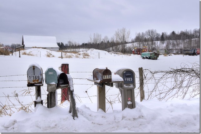 Barns,Ontario,snow,buildings,mailbox