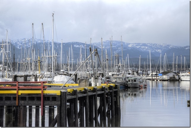 ships,fish boats, Comox Fisherman&rsquo;s Wharf,marina,fishing boats,wharf,mountains,clouds