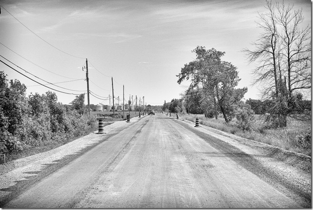 Ontario,back roads,dirt road,farming,silos,black and white