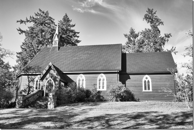 black and white, buildings, church, Cowichan Valley, Duncan, Quamichan,St Peters