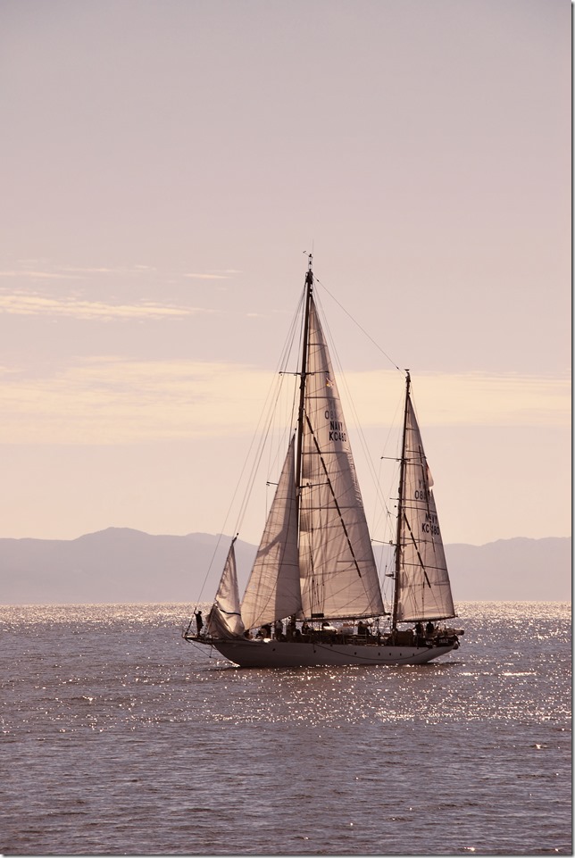 HMCS Oriole in Baynes Sound, shortly before her long trip to her new home port in Halifax, Nova Scotia