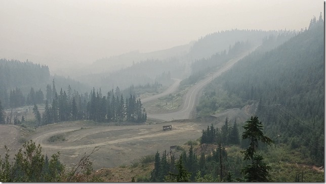 The Strathcona Parkway and Comox Valley obscured by forest fire smoke