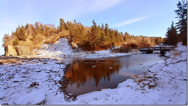 Ice formations on the shore and cliffs near Victoria Harbour on the Nova Scotia side of the Bay of Fundy