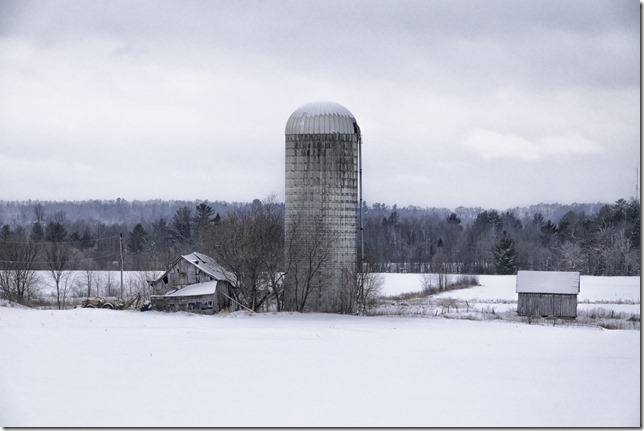 A snowy winter day at one of the barns of Ontario