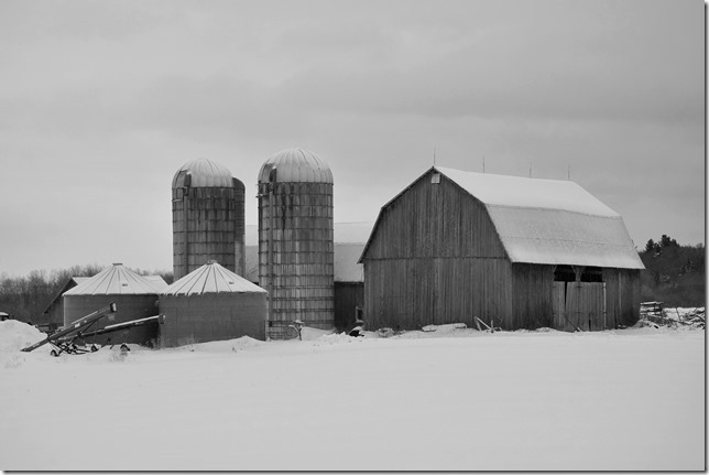 Ontario,barns,snow,silo,winter,farming,One of the barns of Ontario