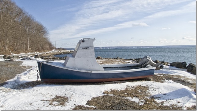 A little fish boat on Victoria Beach at Battery Harbour on the Annapolis Basin