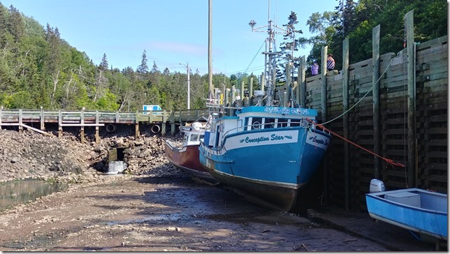 The fishing boat Conception Star in Halls Harbour at low tide